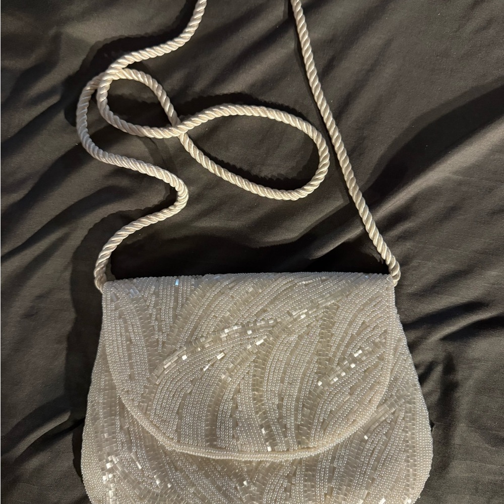 Vintage La Regale Beaded White Crossbody Evening Bag